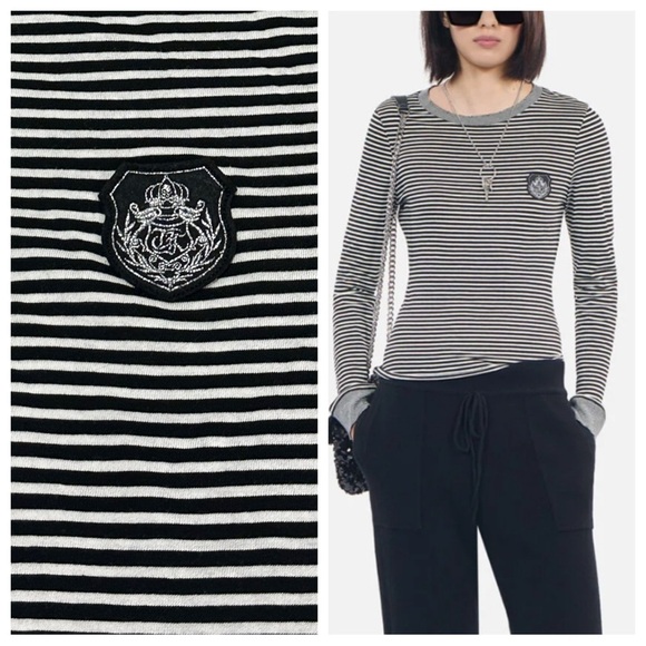 The Kooples Tops - NWT The Kooples LONG-SLEEVED STRIPED TEE Size 2 (M) Crest Black White Fitted